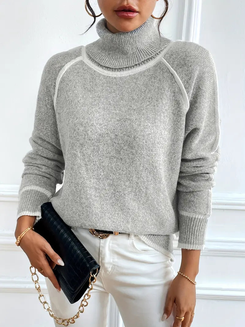 Dame Turtle Neck Sweater Med Kontrastdetaljer 3