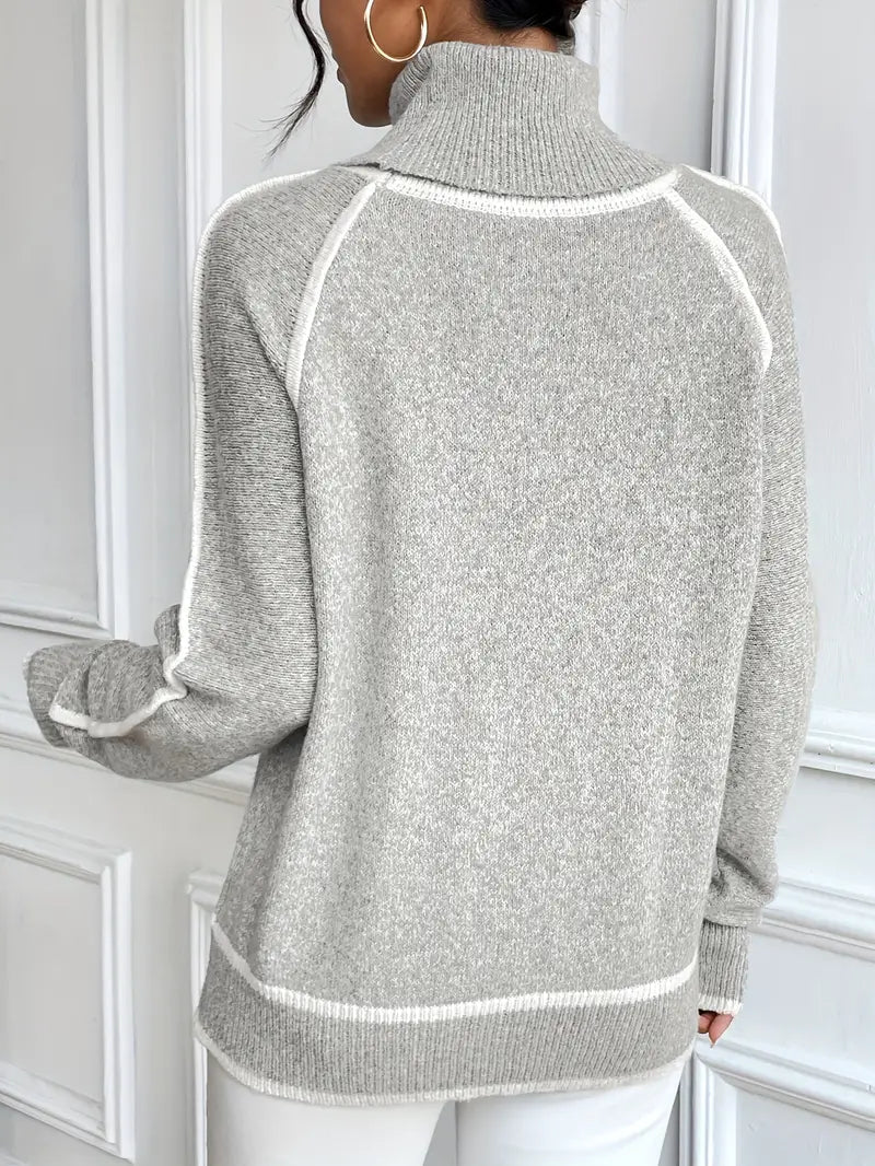 Dame Turtle Neck Sweater Med Kontrastdetaljer 5