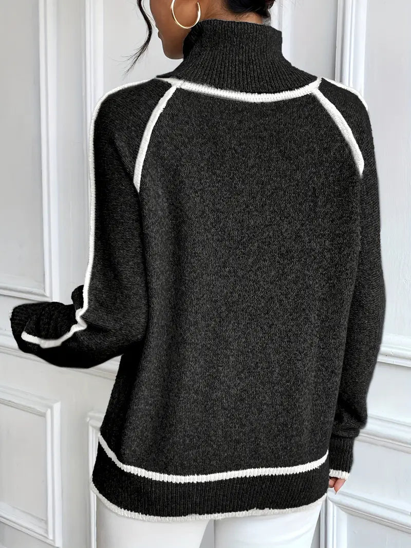 Dame Turtle Neck Sweater Med Kontrastdetaljer 7