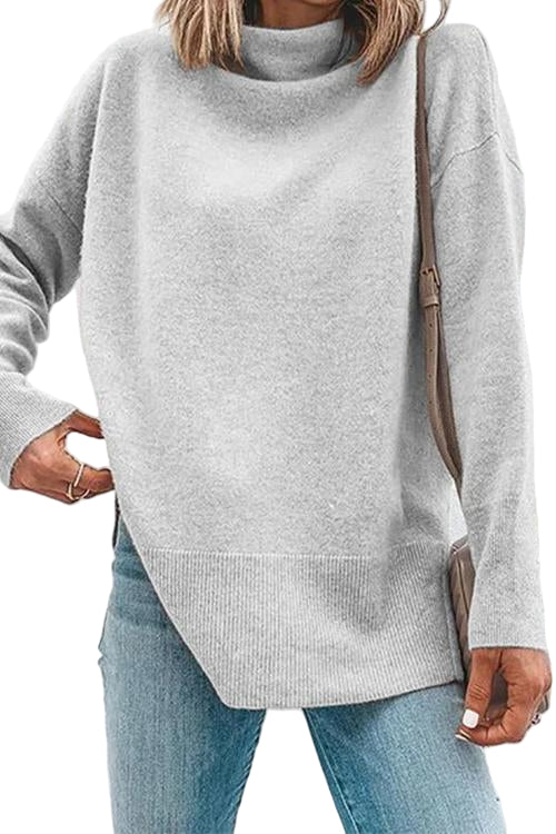 Dame Turtleneck Langærmet Top med Side Split 0