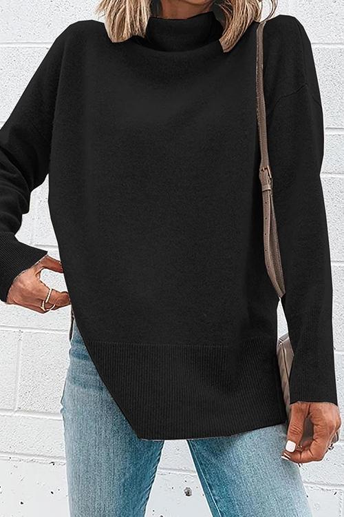 Dame Turtleneck Langærmet Top med Side Split 3