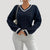 Dame V-hals Strikket Sweater med Kabelstrik 1