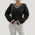 Dame V-hals Strikket Sweater med Kabelstrik 5