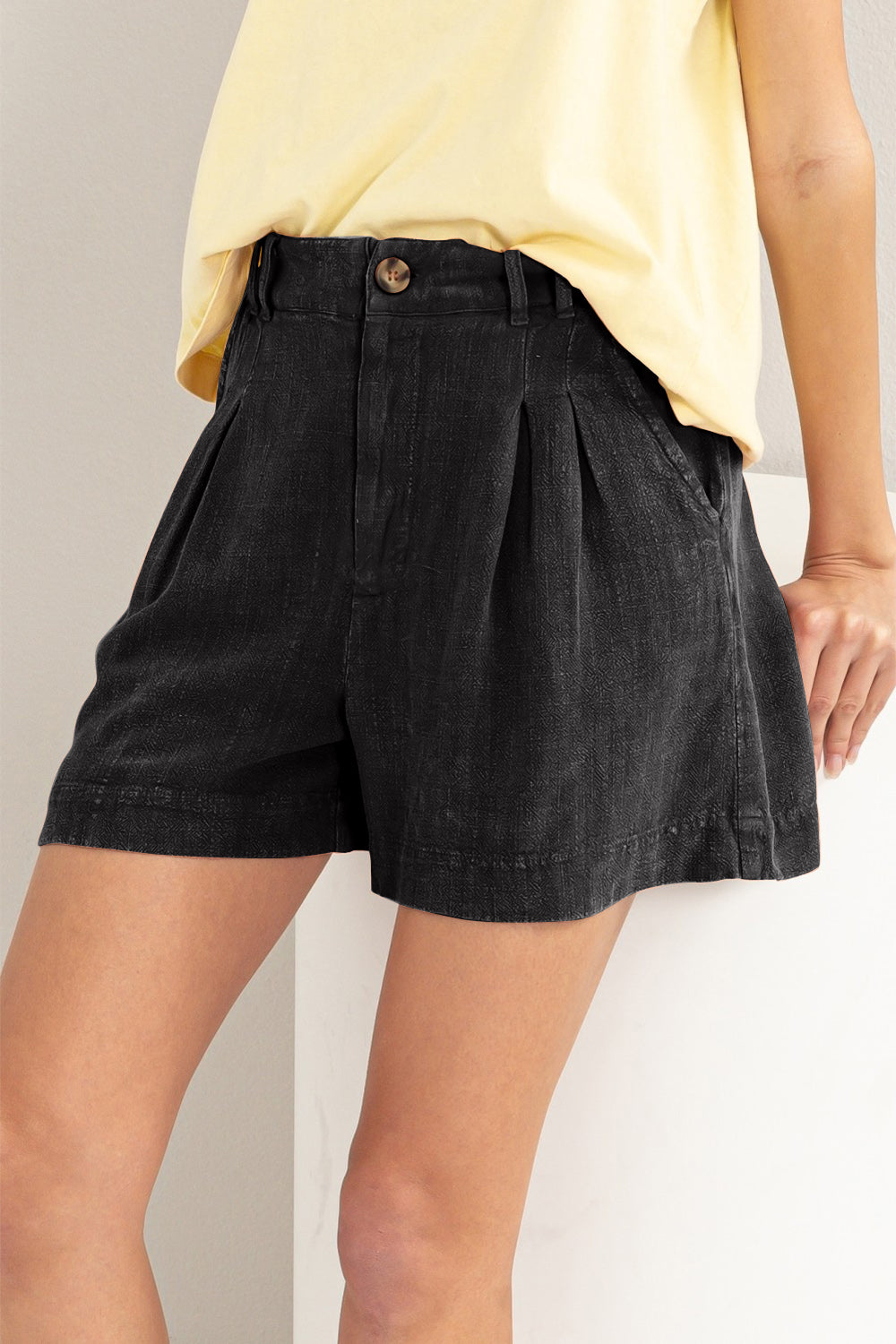 Damer Høj Talje Shorts Plisserede Linned 2