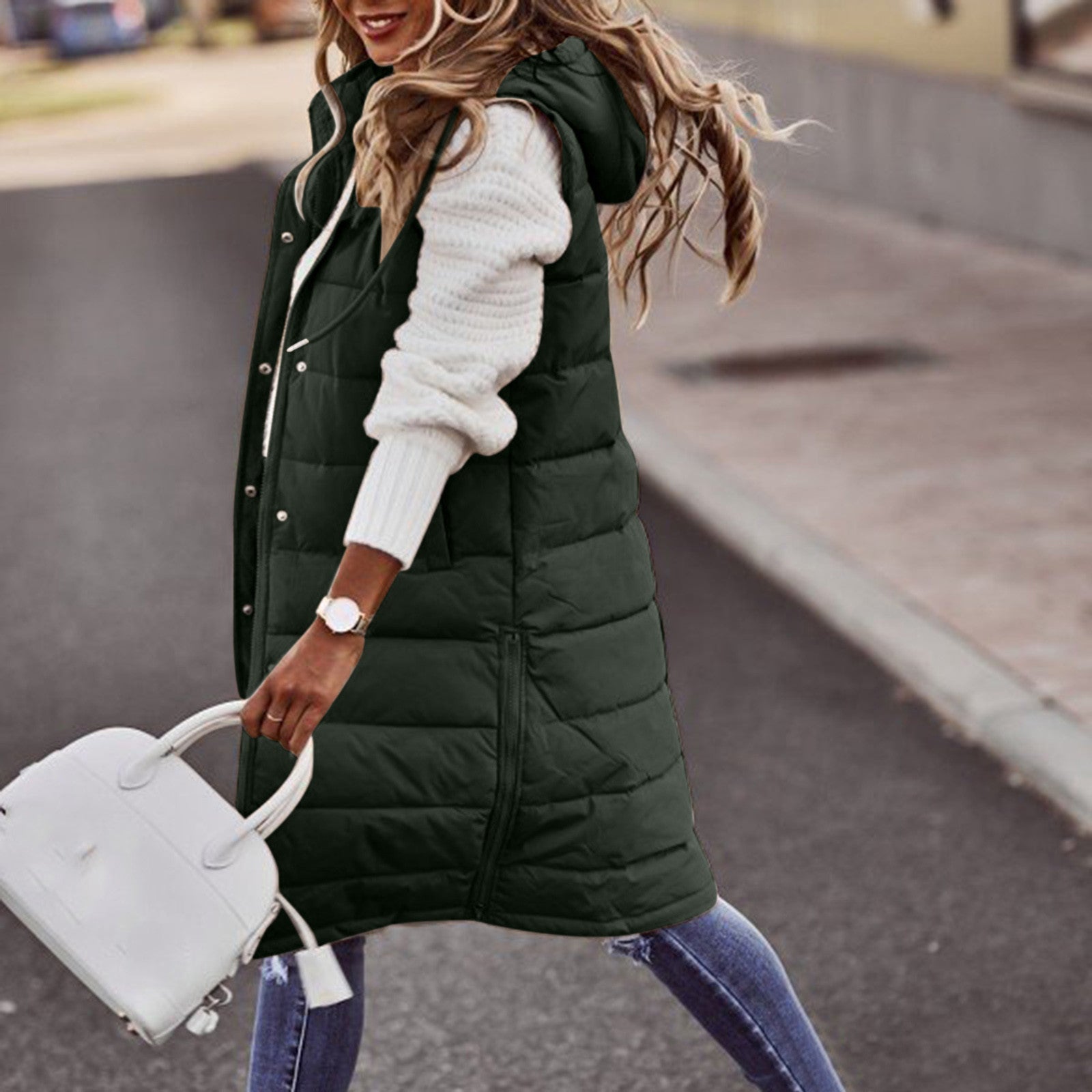 Damer Lang Hættetrøje Vest Trendy 2