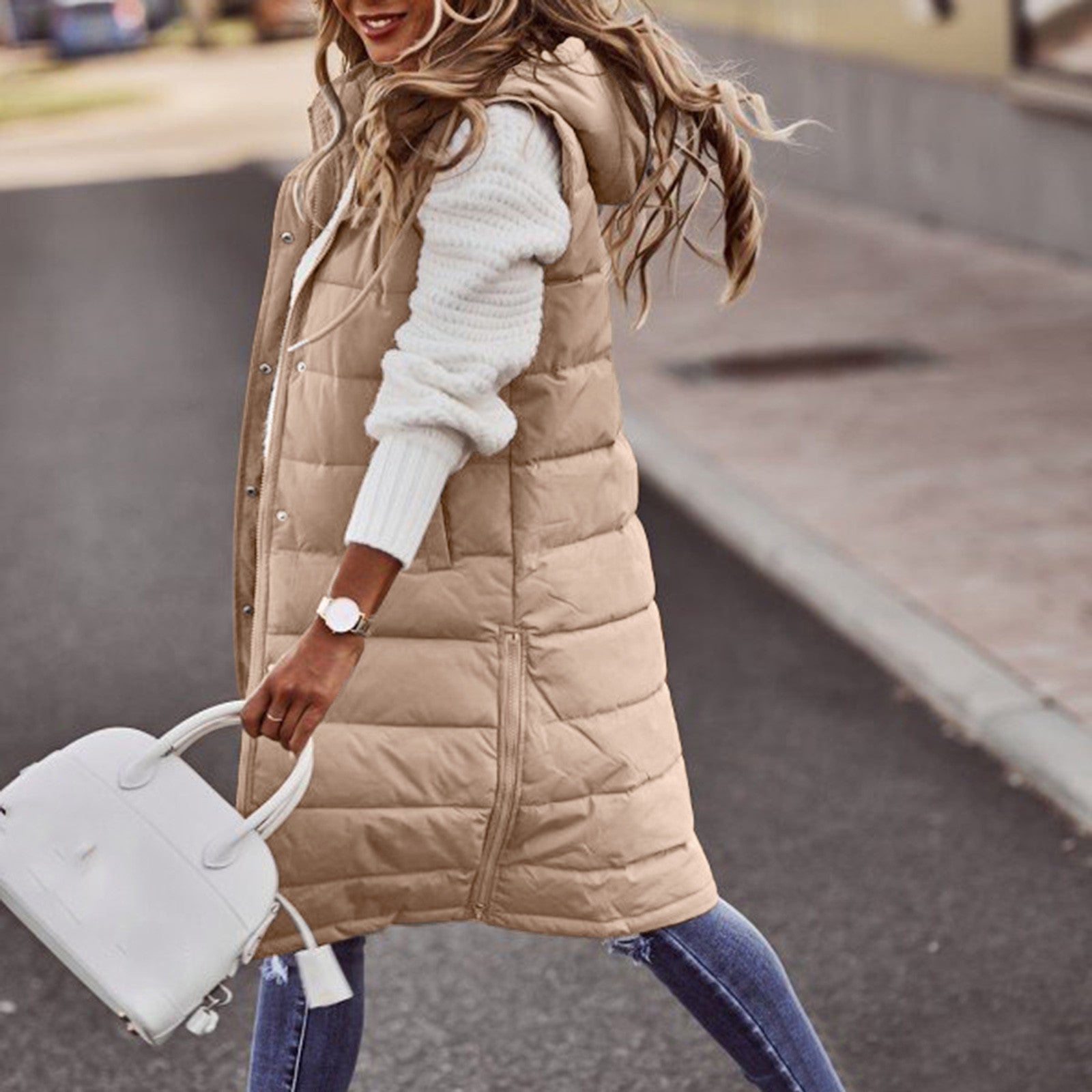 Damer Lang Hættetrøje Vest Trendy 3