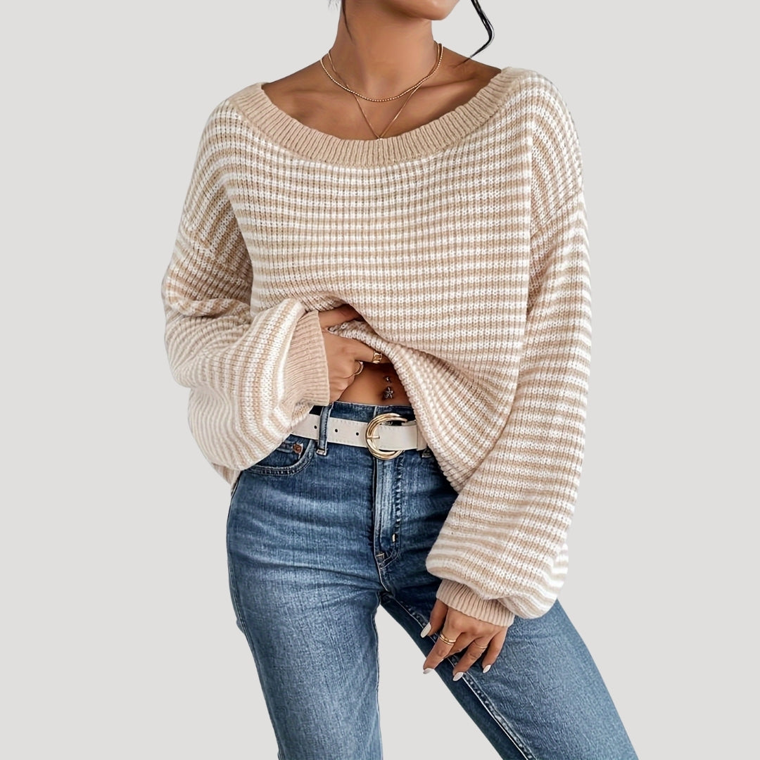 Damer Oversized Strikket Sweater Med Striber 1