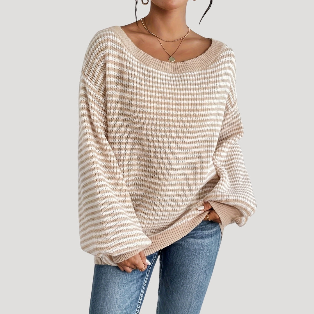 Damer Oversized Strikket Sweater Med Striber 3