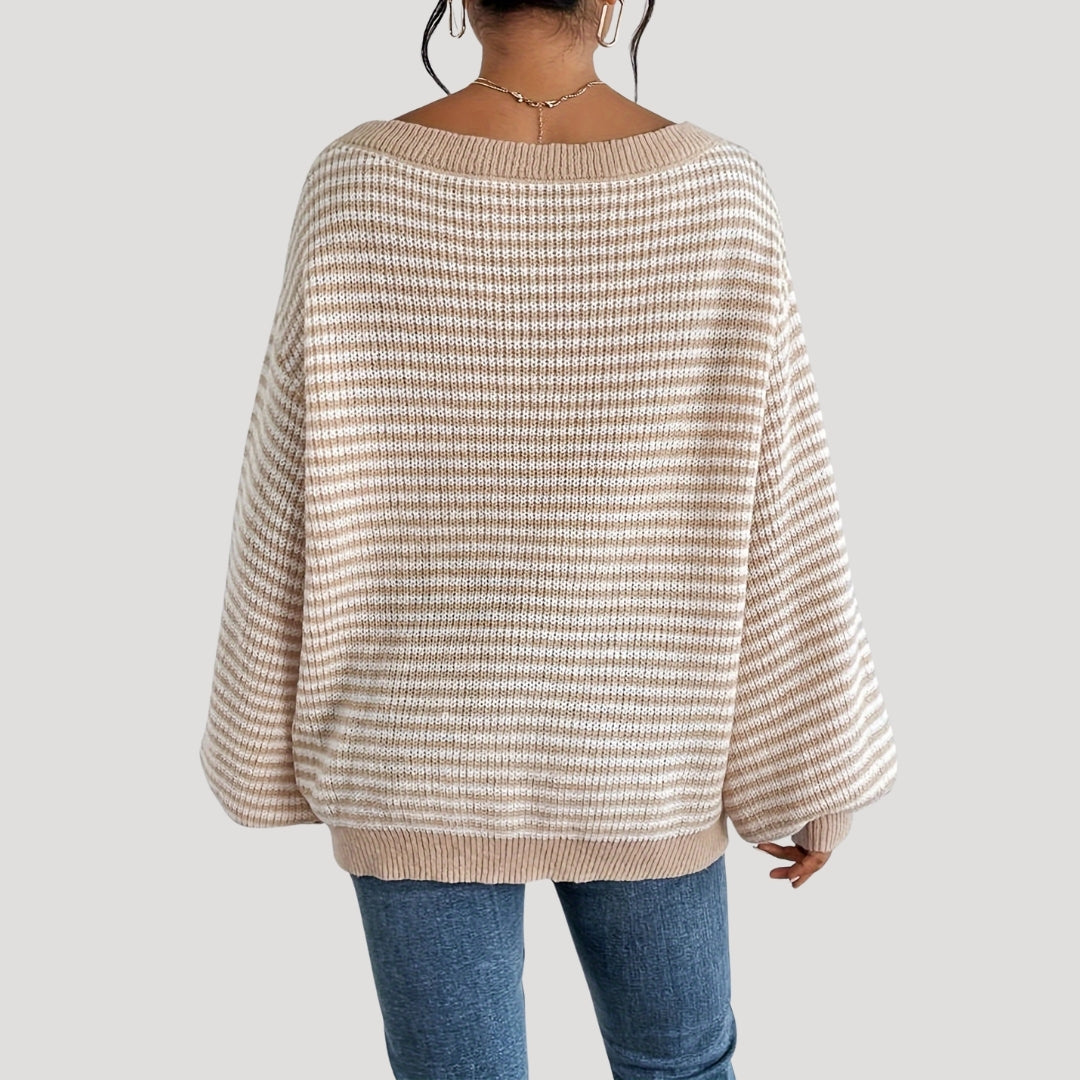 Damer Oversized Strikket Sweater Med Striber 4