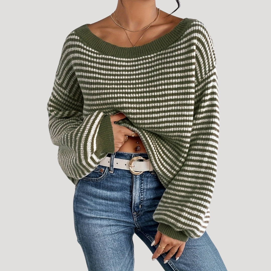 Damer Oversized Strikket Sweater Med Striber 5