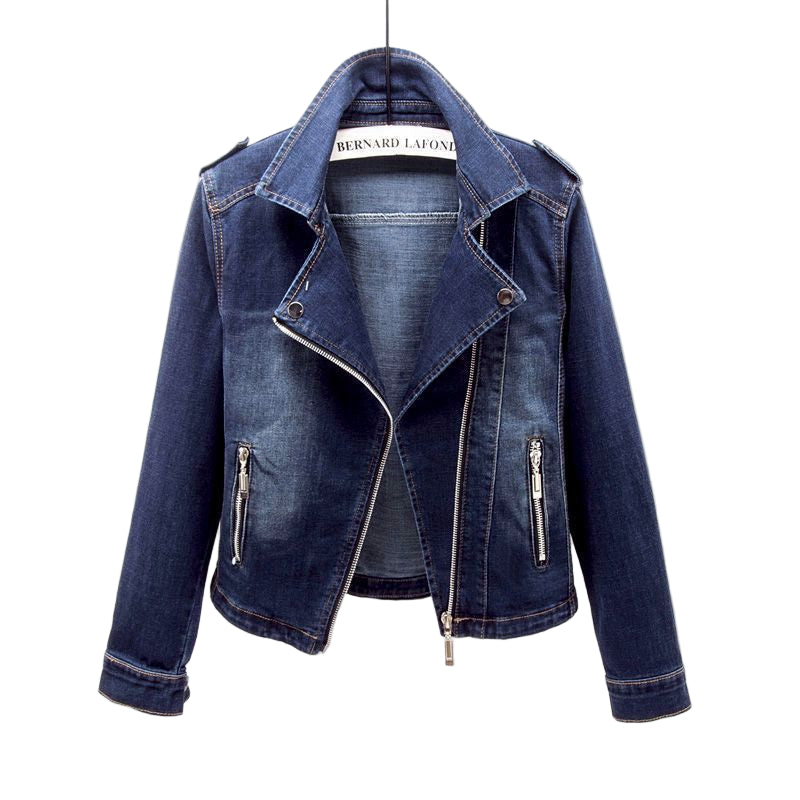 Damernes Denim Jakke Med Asymmetrisk Lynlås 0