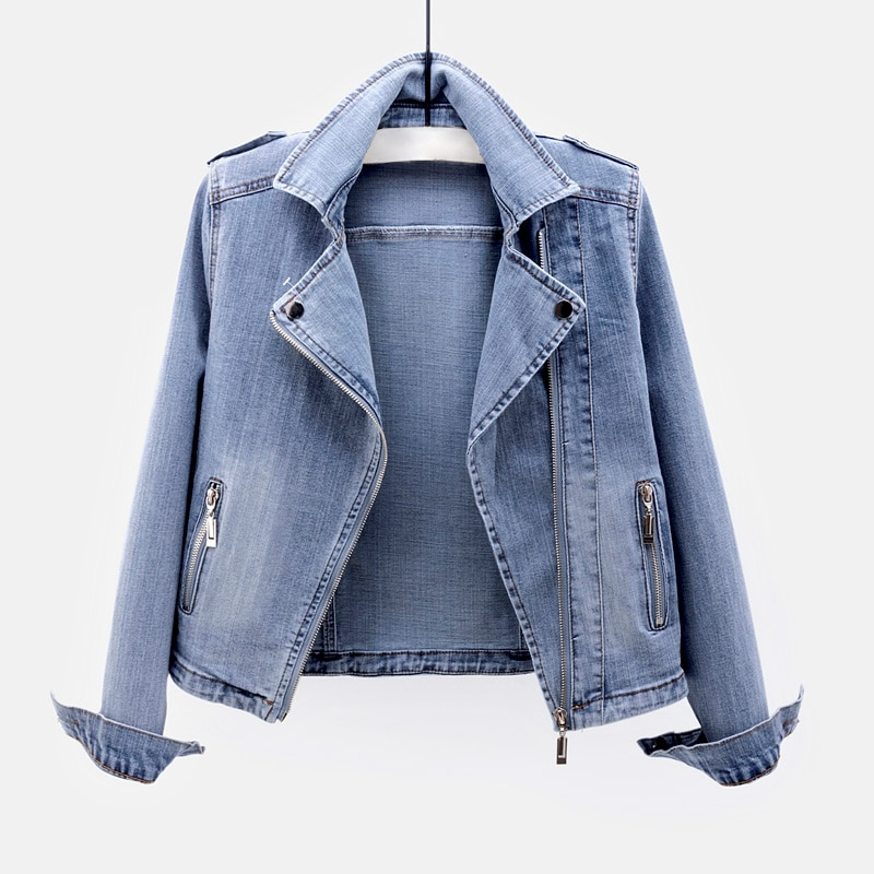 Damernes Denim Jakke Med Asymmetrisk Lynlås 1