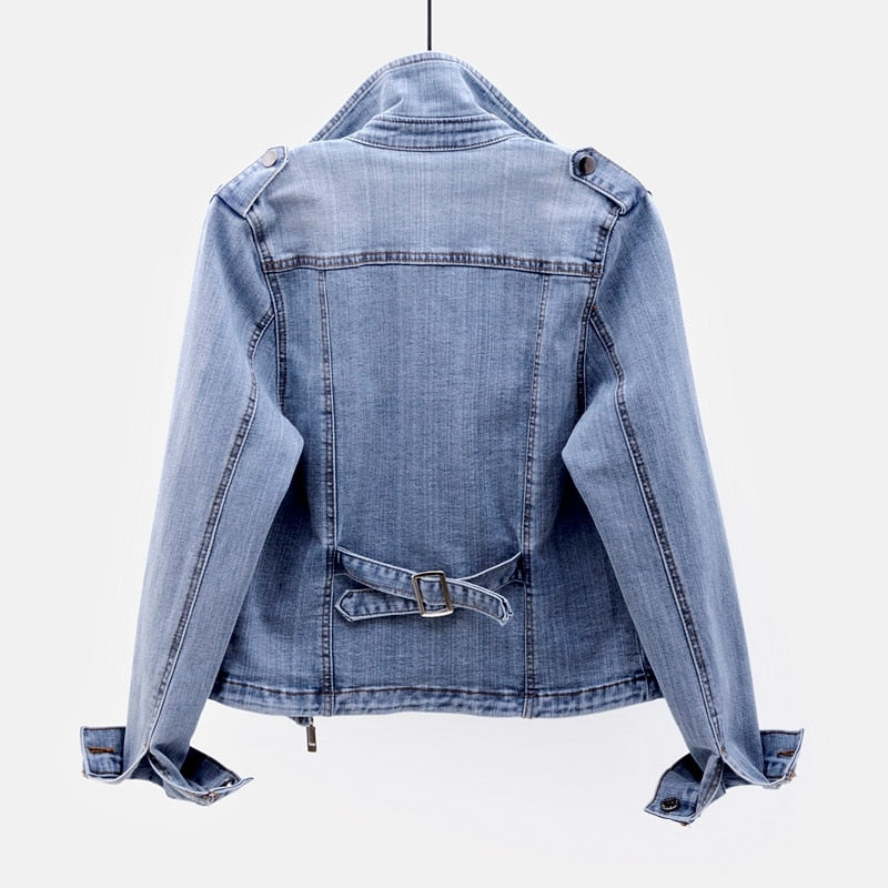 Damernes Denim Jakke Med Asymmetrisk Lynlås 2