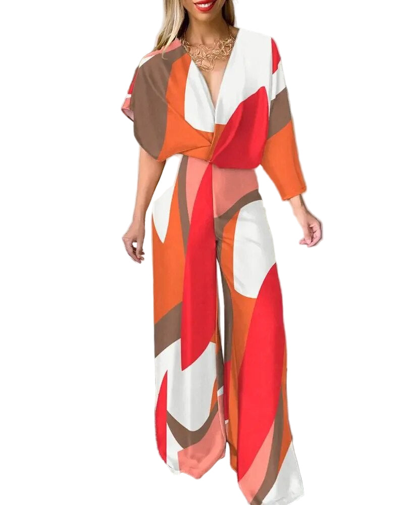 Damernes V-Hals Jumpsuit med Vingemuffe 0