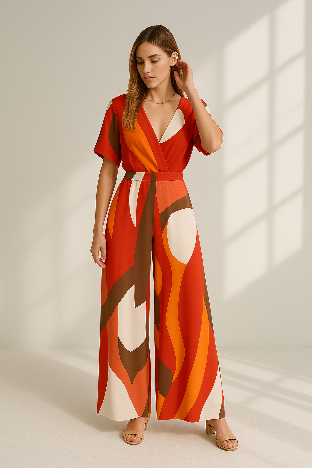Damernes V-Hals Jumpsuit med Vingemuffe 1
