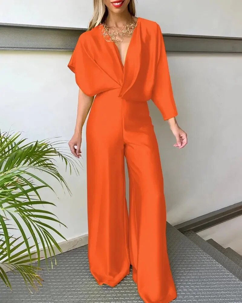 Damernes V-Hals Jumpsuit med Vingemuffe 4