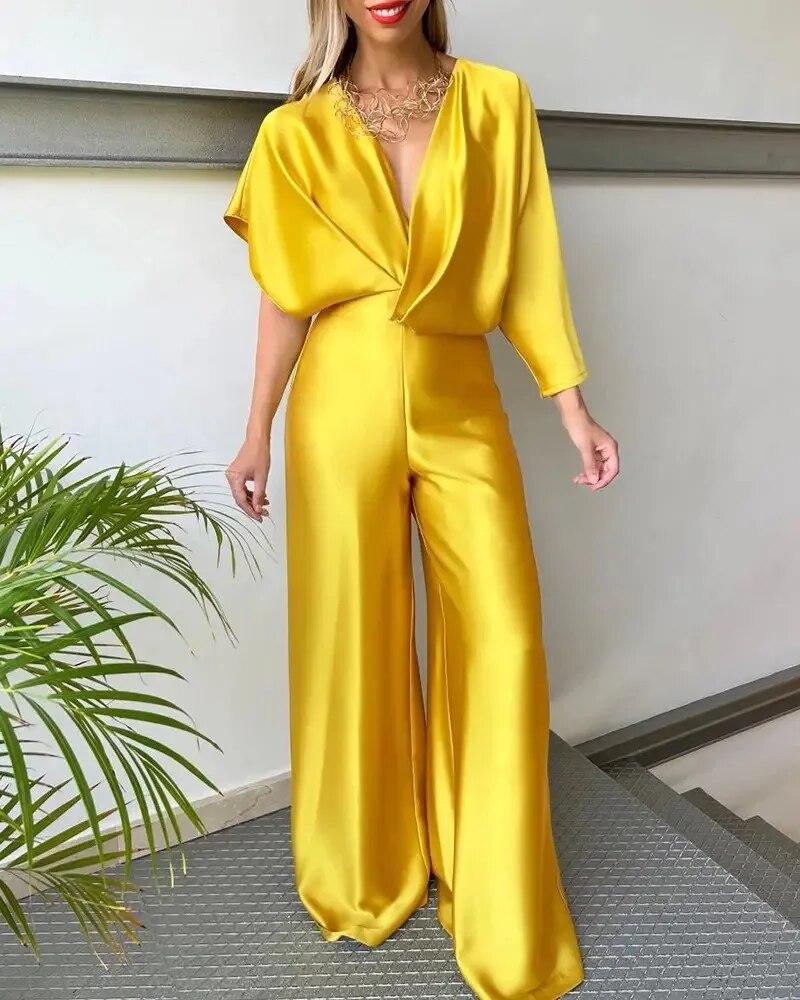 Damernes V-Hals Jumpsuit med Vingemuffe 7