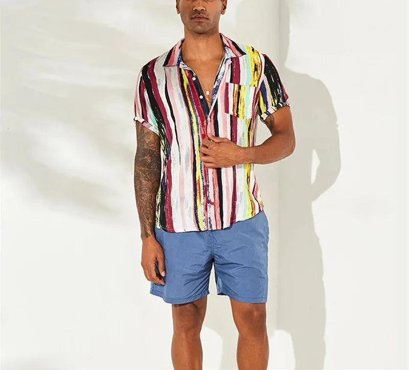 Farverig Kortærmet Skjorte Herre Casual 1