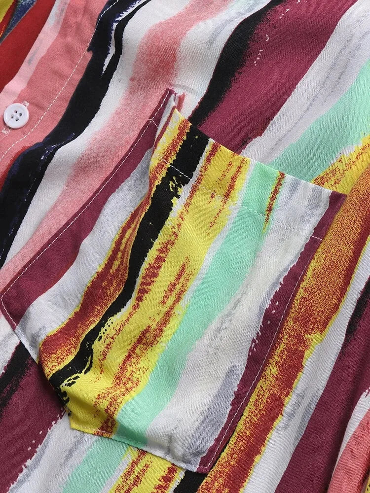 Farverig Kortærmet Skjorte Herre Casual 4