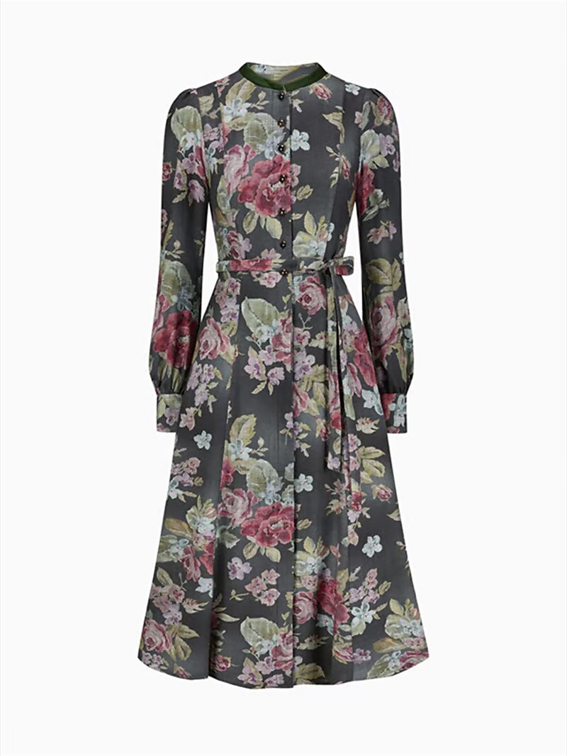 Festkjole Damer Vintage Blomsterdesign Med Forklæde Blødt Stof 5