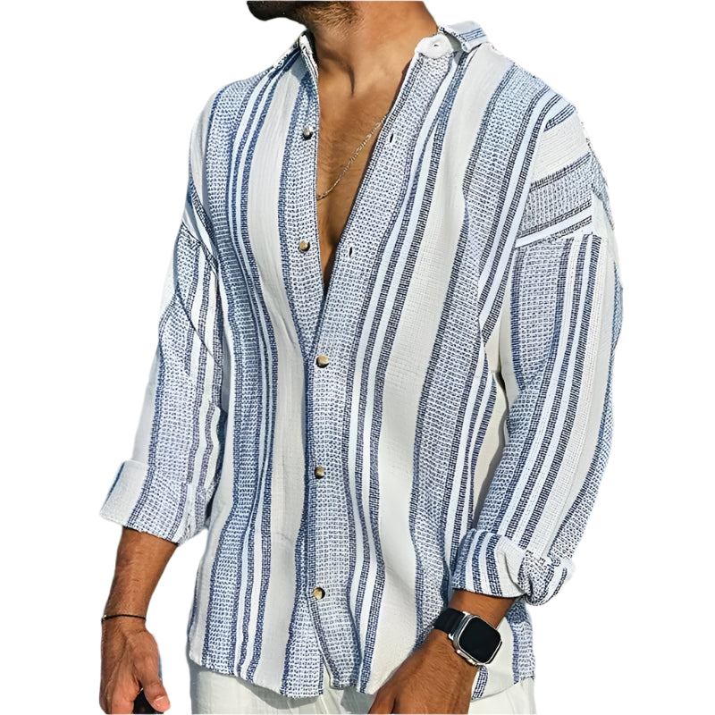Herre Skjorte Stribet Linnen Elegant og Åndbar Skjorte til Mænd-1