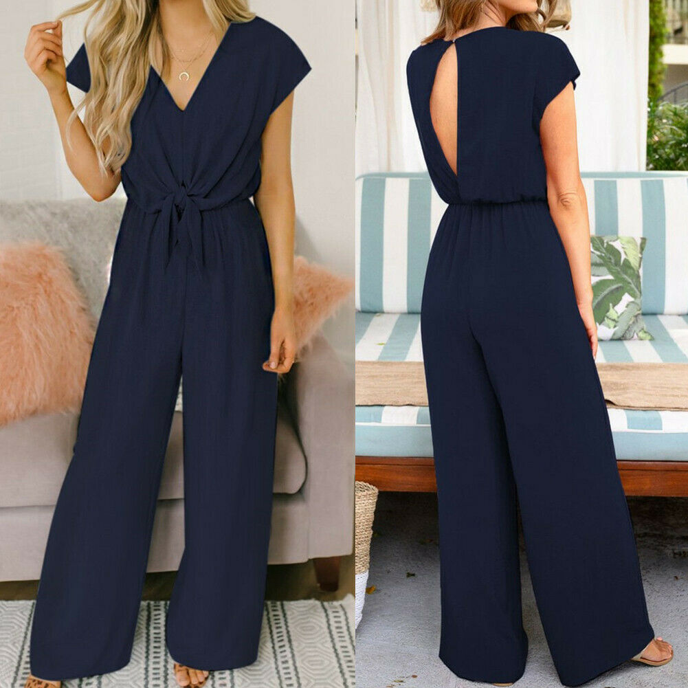 Kvinders Jumpsuit Løs V-Hals Blødt Åndbart Stof-5