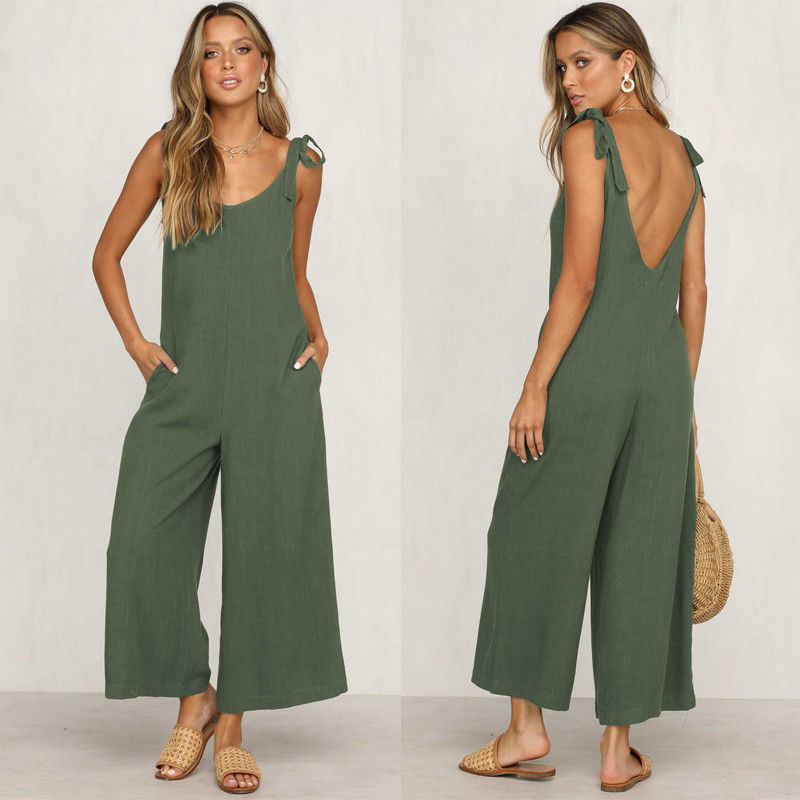 Dames Jumpsuit Løs Pasform Åben Ryg Let Materiale-2