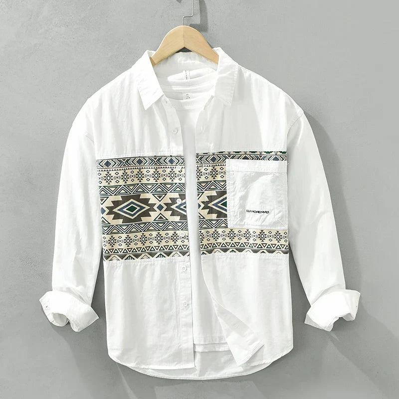 Herre Casual Patchwork Skjorte i Bomuld