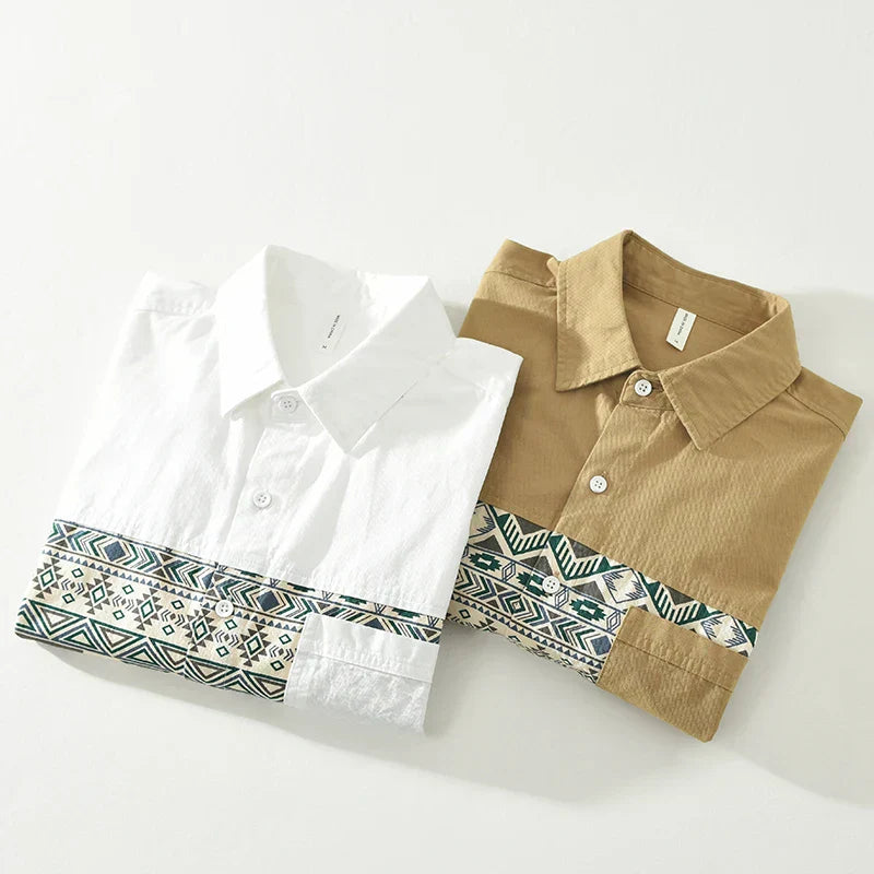 Herre Casual Patchwork Skjorte i Bomuld