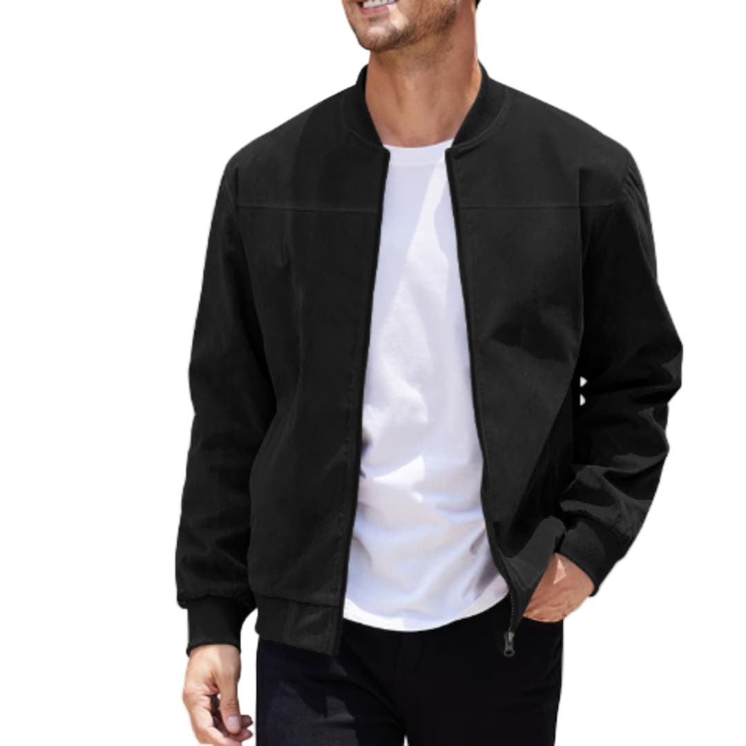 Herre Bomber Jakke med Ribbet Krave og Lynlås - Sporty Stil til Hverdag 0