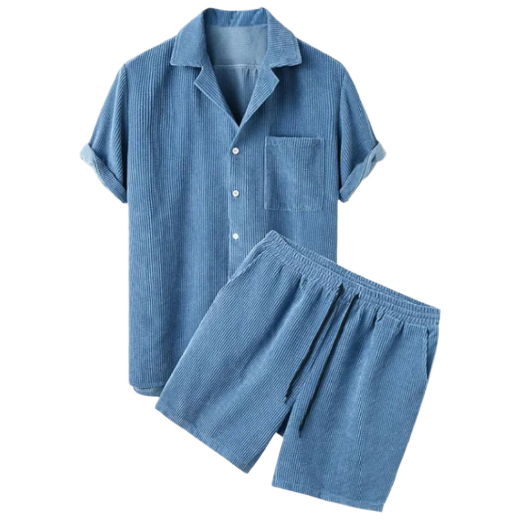 Herre Corduroy Skjorte &amp; Shorts Sæt 0
