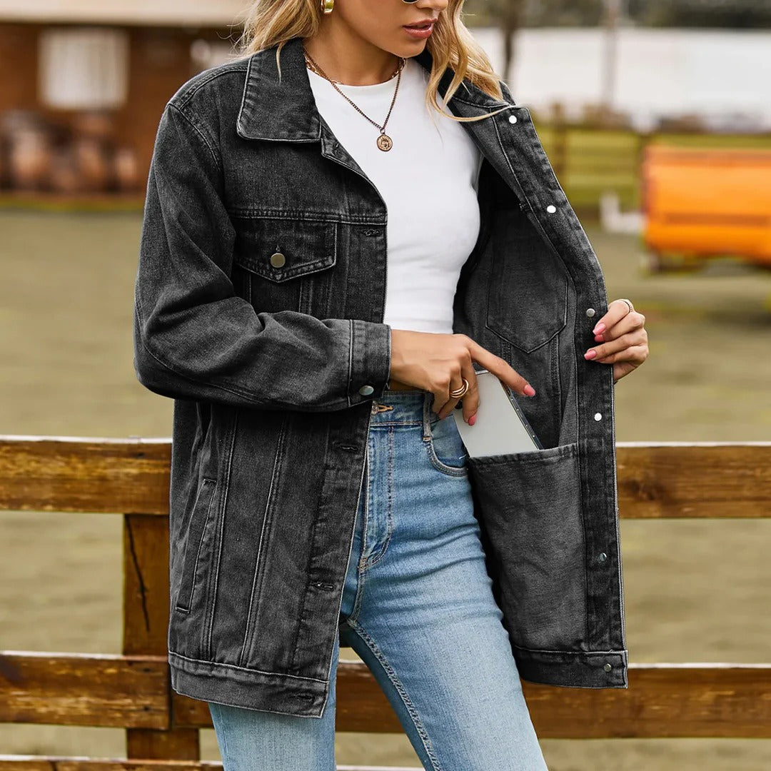 Herre Denim Jakke Klassisk Mid-Length Blødt Denim 2