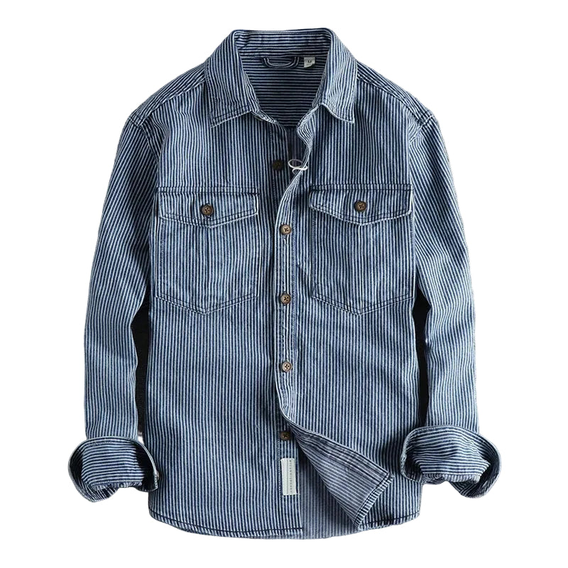 Herre Denim Skjorte Vintage Stil 0