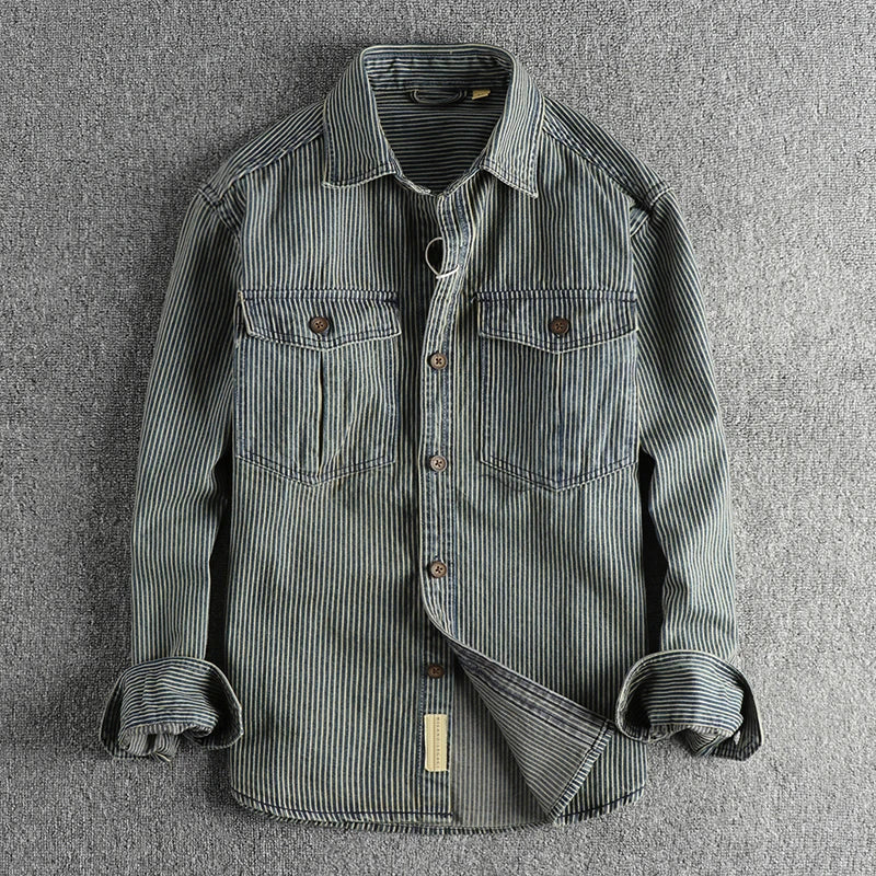 Herre Denim Skjorte Vintage Stil 1