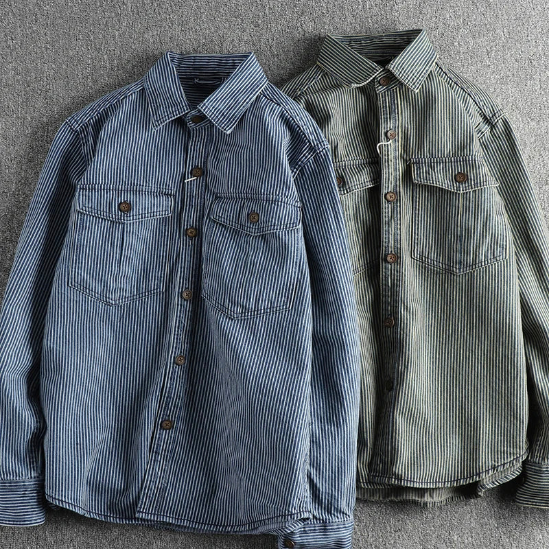 Herre Denim Skjorte Vintage Stil 3