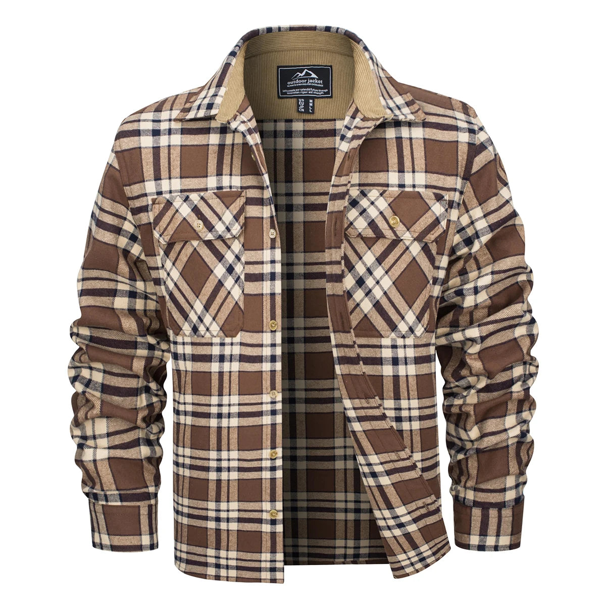 Herre Flannel Skjorte Langærmet Plaid Børstet Bomuld med Corduroy Krave 15