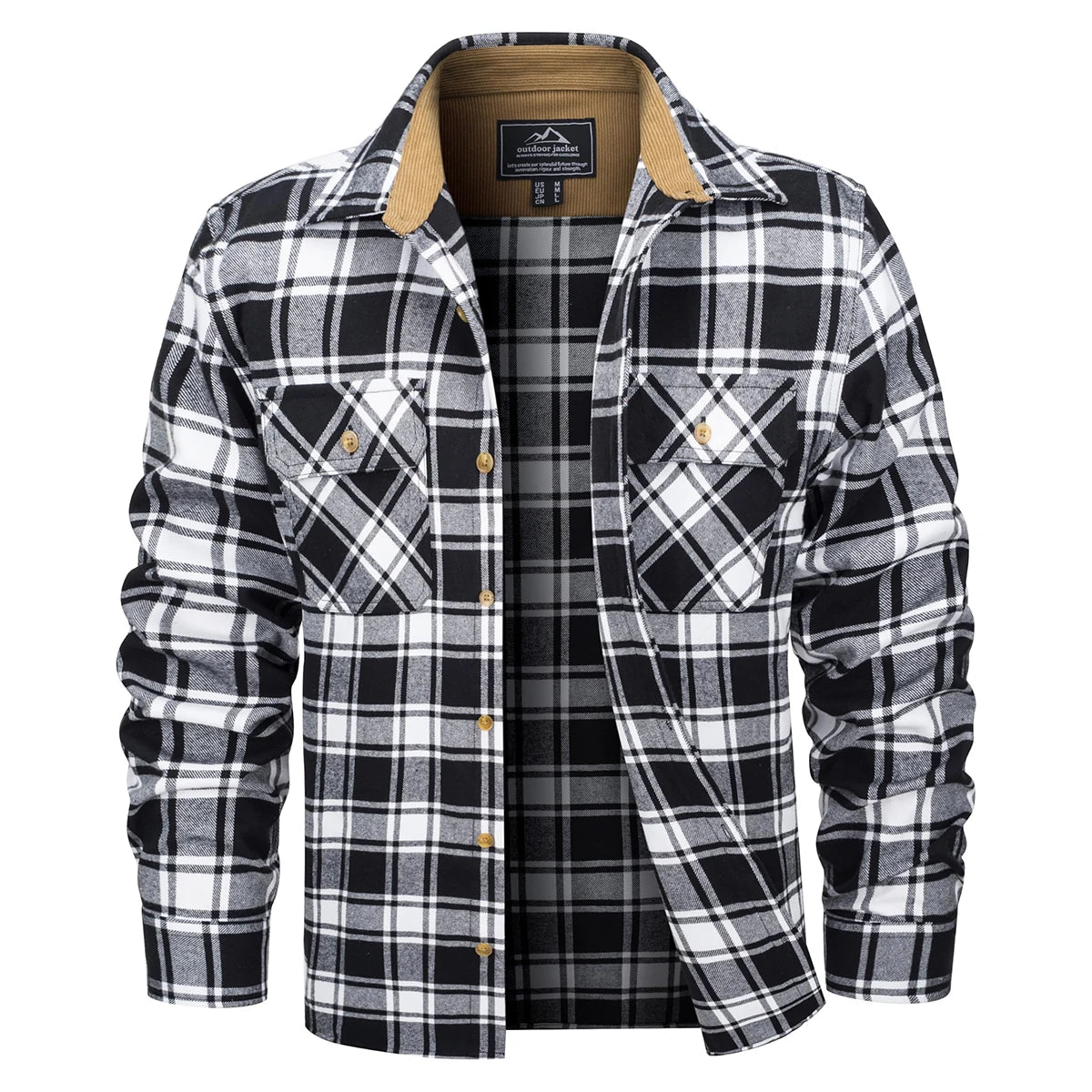 Herre Flannel Skjorte Langærmet Plaid Børstet Bomuld med Corduroy Krave 6