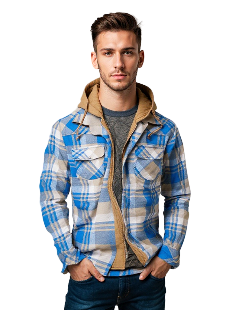 Herre Fleece Foret Jakke med Hætte i Ruitemønster 0