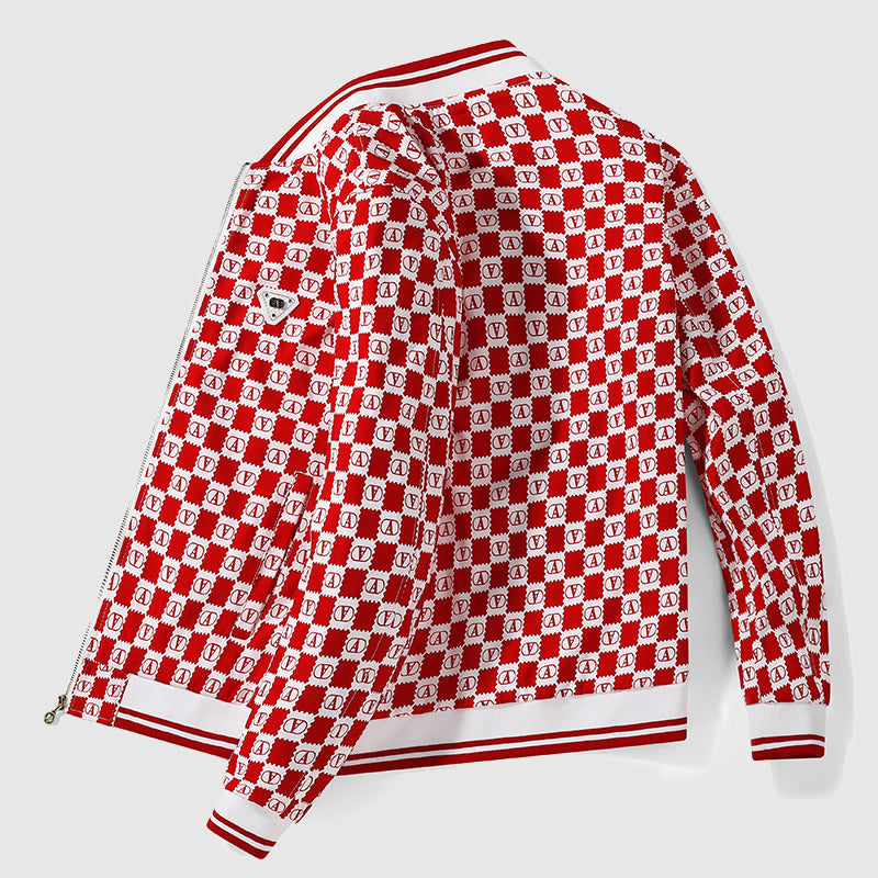 Herre Jakke Retro Checkerboard Design Varsity Style 1