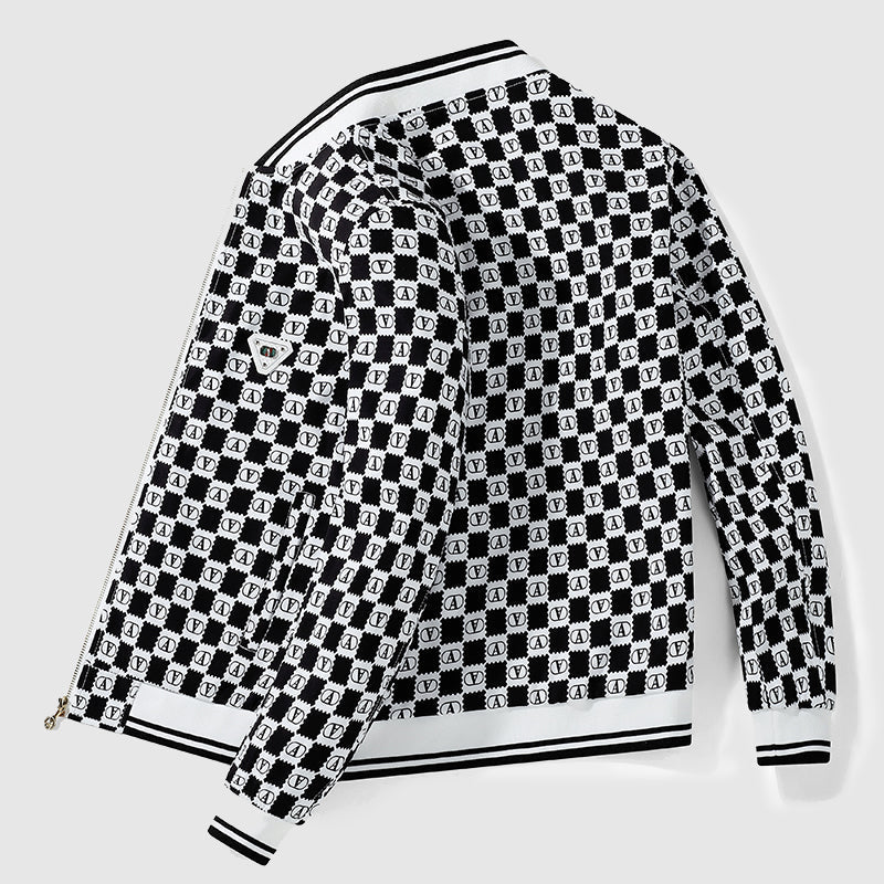 Herre Jakke Retro Checkerboard Design Varsity Style 2