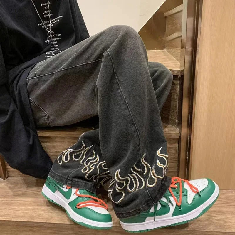 Herre Jeans med Unik Flamme Design i Blødt Denim 5