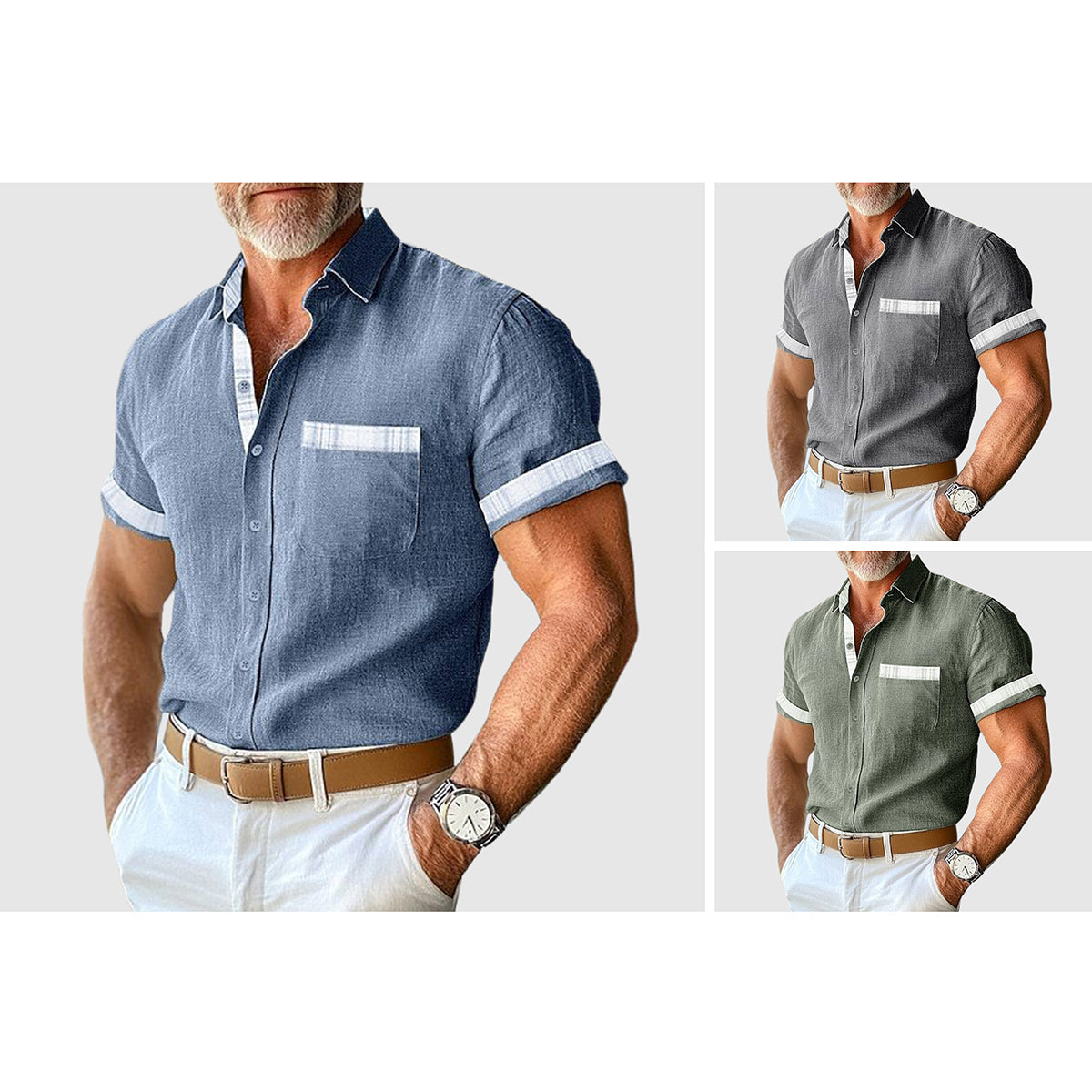 Herre Linnedskjorte Klassisk Stil 4