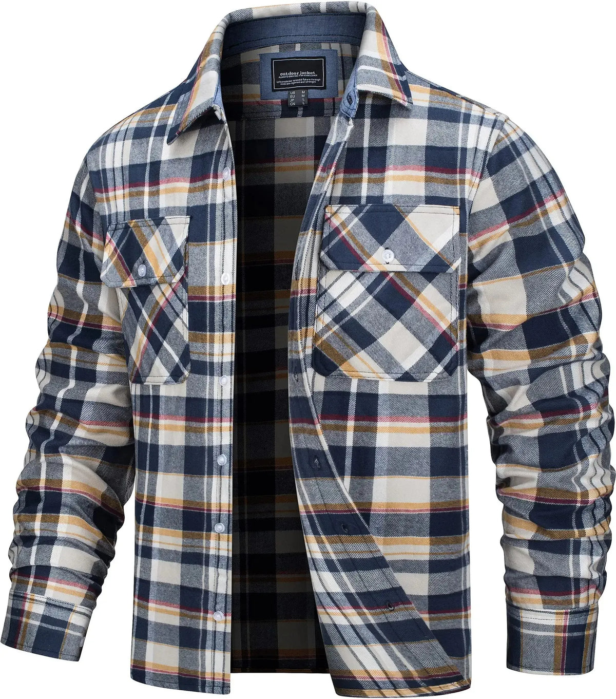 Herre Oversize Skjortejakke Plaid 100% Bomuld 13
