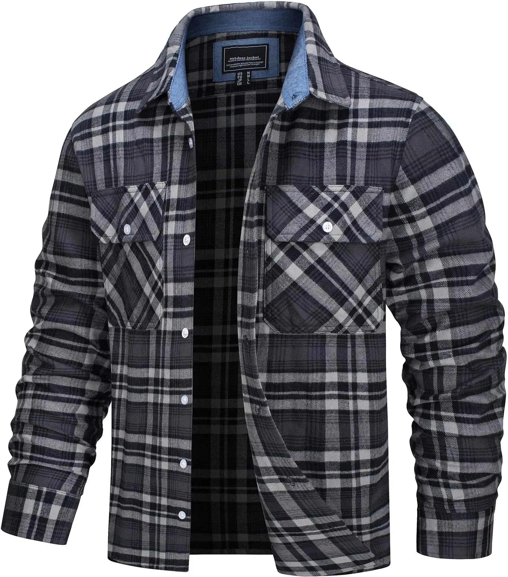 Herre Oversize Skjortejakke Plaid 100% Bomuld 14