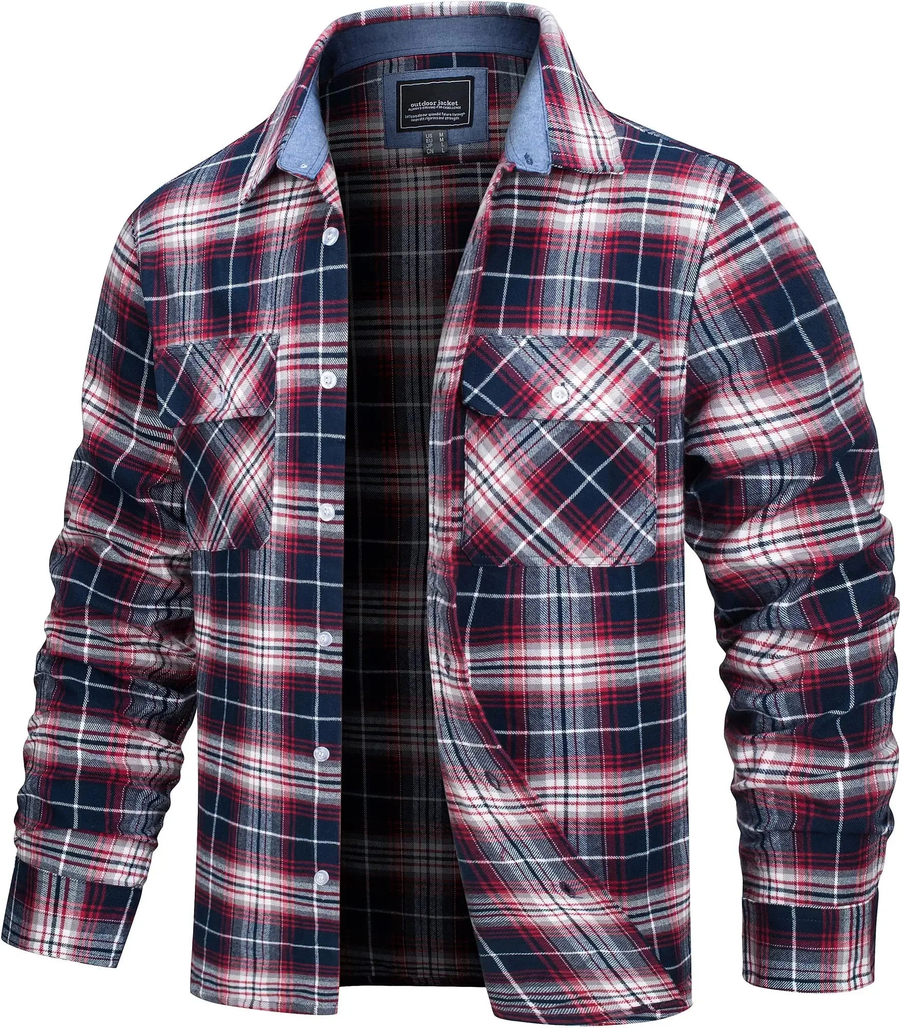 Herre Oversize Skjortejakke Plaid 100% Bomuld 15