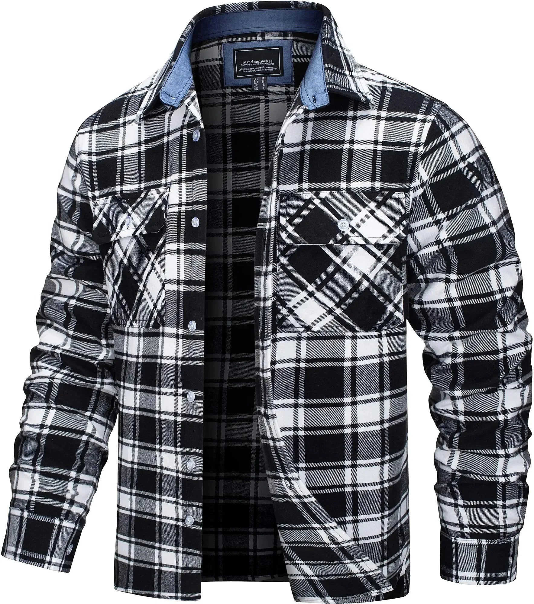 Herre Oversize Skjortejakke Plaid 100% Bomuld 8