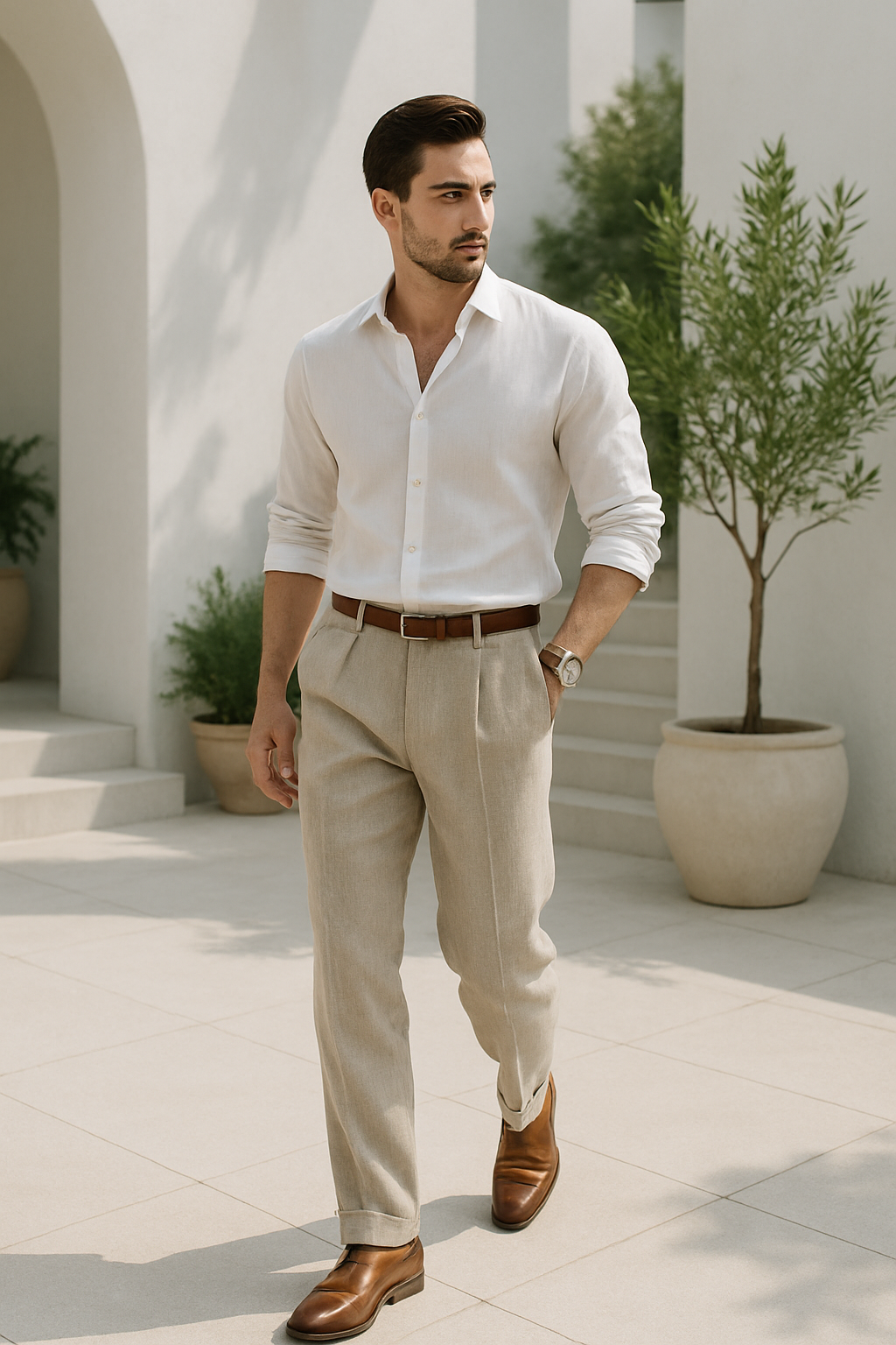 Herre Pantalon Klassisk Fritid 100% Bomuld Ret Ben 2