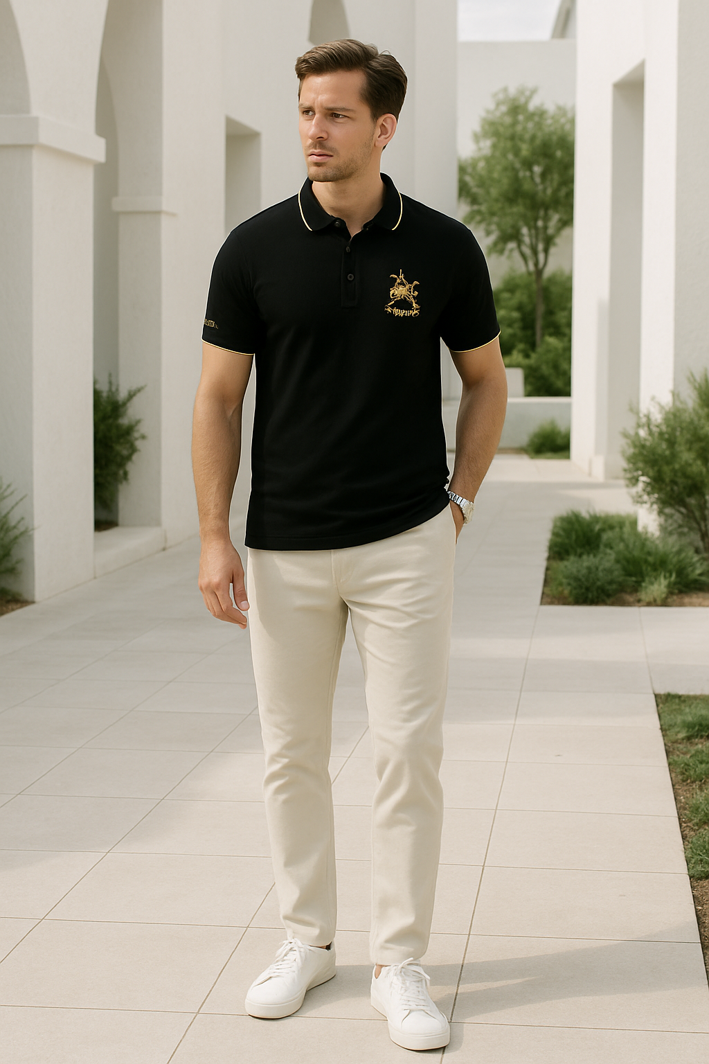 Herre Polo Shirt Klassisk Snit med Broderi 2