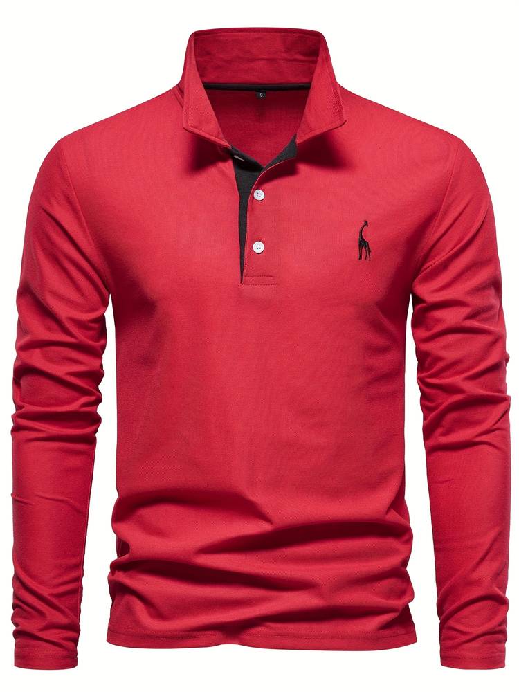 Herre Poloshirt Lange Mouwen Knapkrave 100% Bomuld Med Kontrasterende Detaljer 6