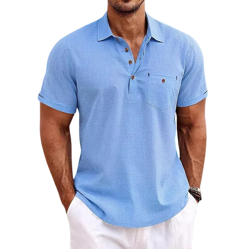 Herre Poloshirt i Linned Stilfuld 0